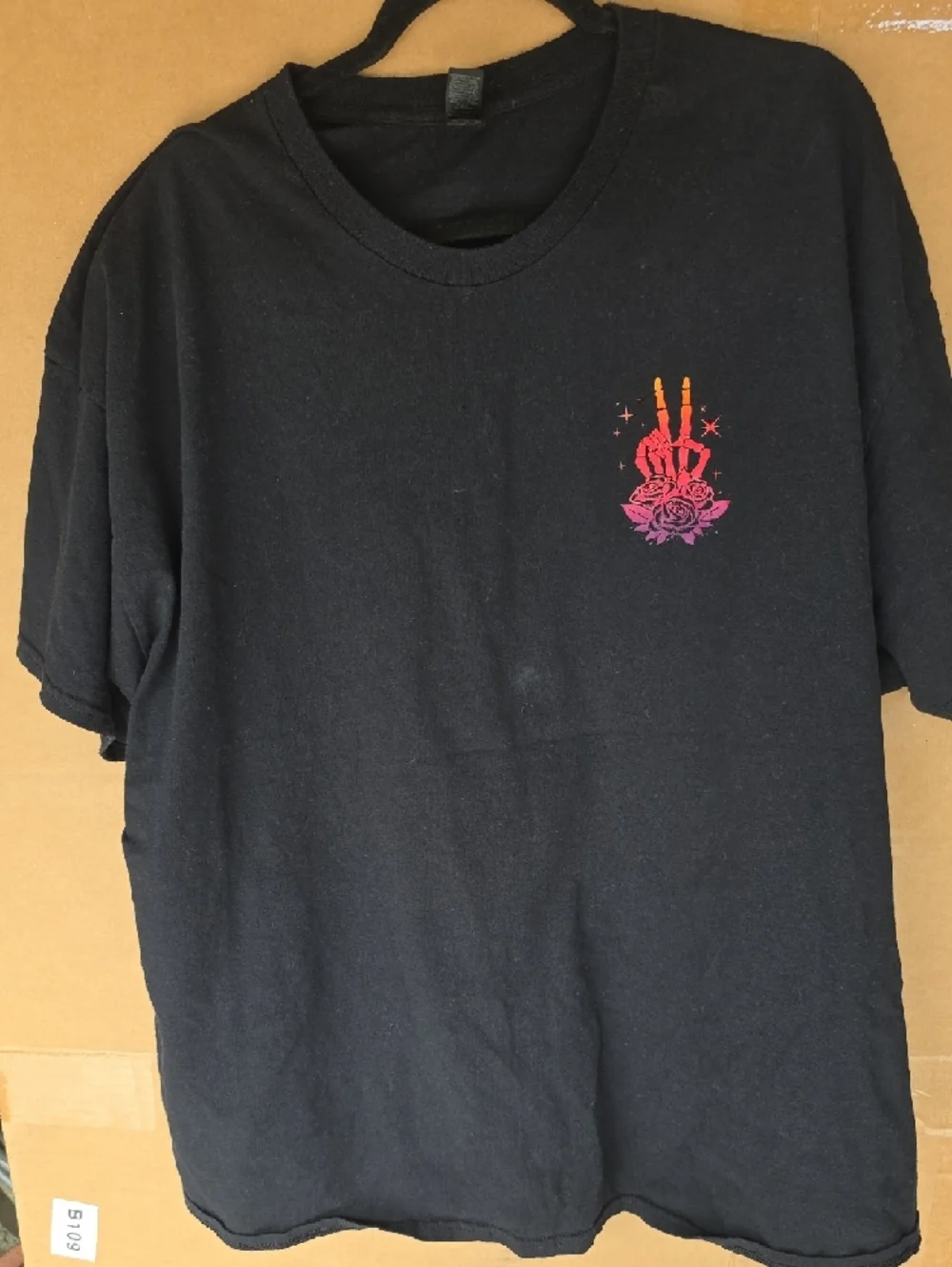 Gildan Black Tee with Orange and Pink Skull Graphic - Picture 3 of 3